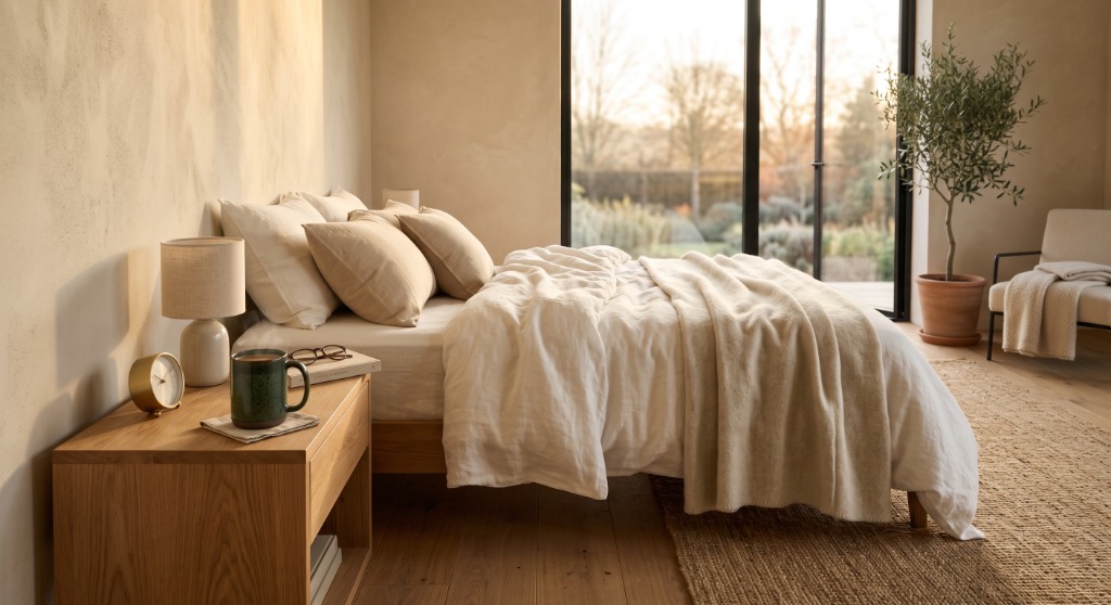 Ambiente letto sereno e rilassante per il sonno profondo